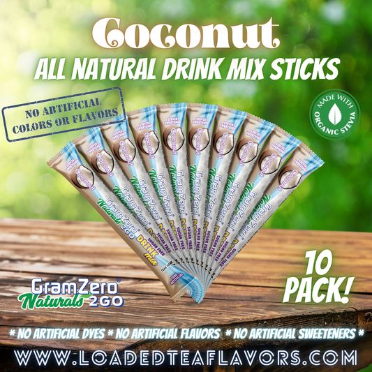 COCONUT ALL-NATURAL Stevia Water Flavor Packets 🥥 Sugar Free Flavoring Packets For Water & Loaded Tea Kits 🥤