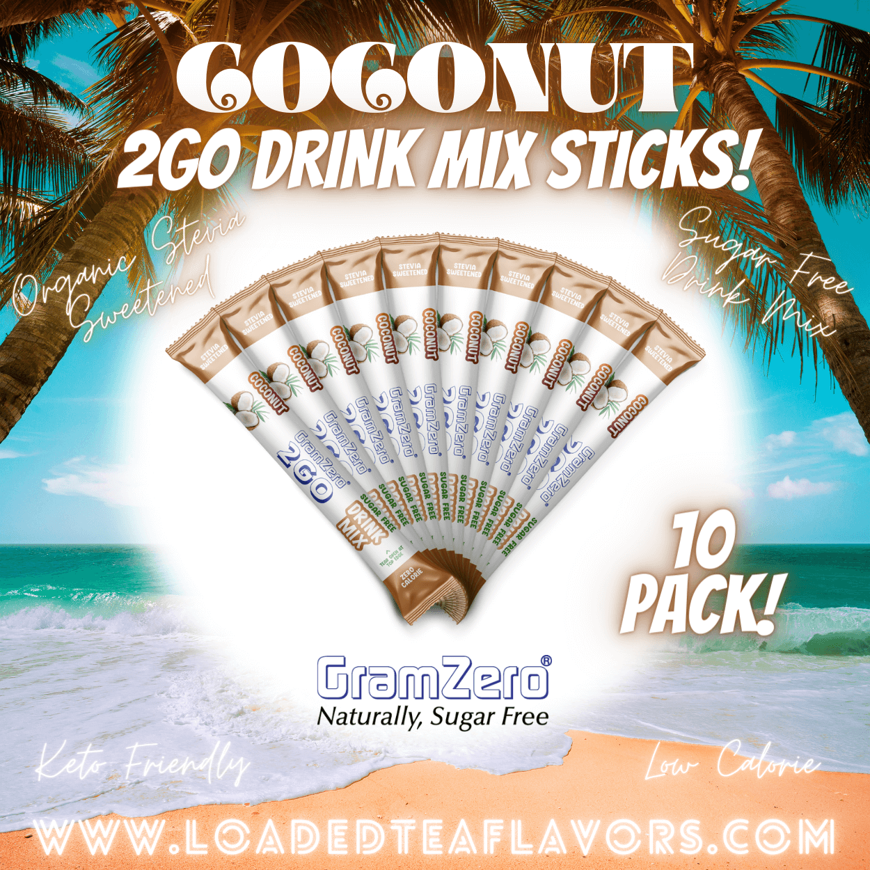 COCONUT 2GO Sugar Free Drink Mix Sticks: 10 Pack 🌴 Flavor Loaded Teas