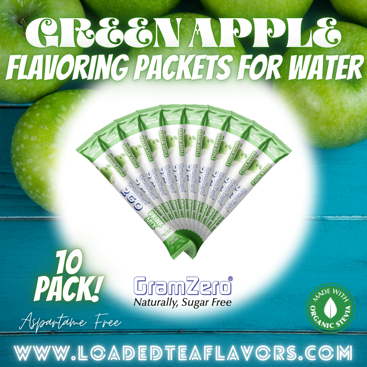 Green Apple Flavoring Packets For Water and Loaded Tea Kits Sugar Free Drink Mix Powder