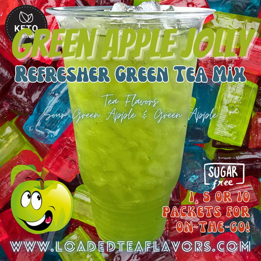 Green Apple Jolly Rancher Refresher Green Tea Keto Friendly Beverage Powder Packets Zero Carb Drink Mix 0 Calories Sugar Free