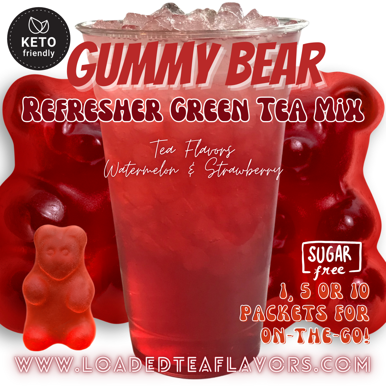 Gummy Bear Refresher Green Tea Keto Friendly Beverage Powder Packets Zero Carb Drink Mix 0 Calories Sugar Free