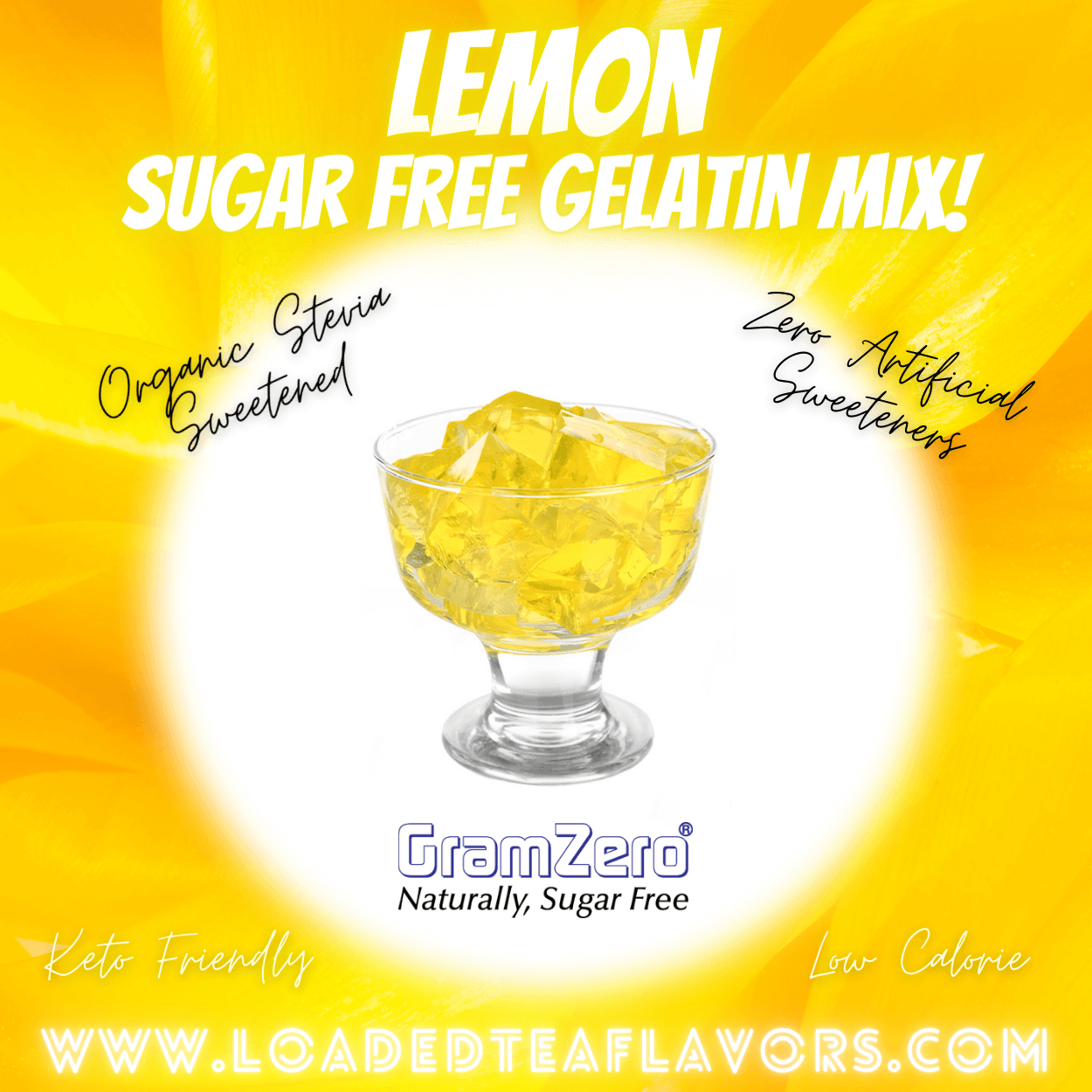 Gramzero Lemon Sugar Free Gelatin Mix Stevia Sweetened Low Calorie Keto Friendly