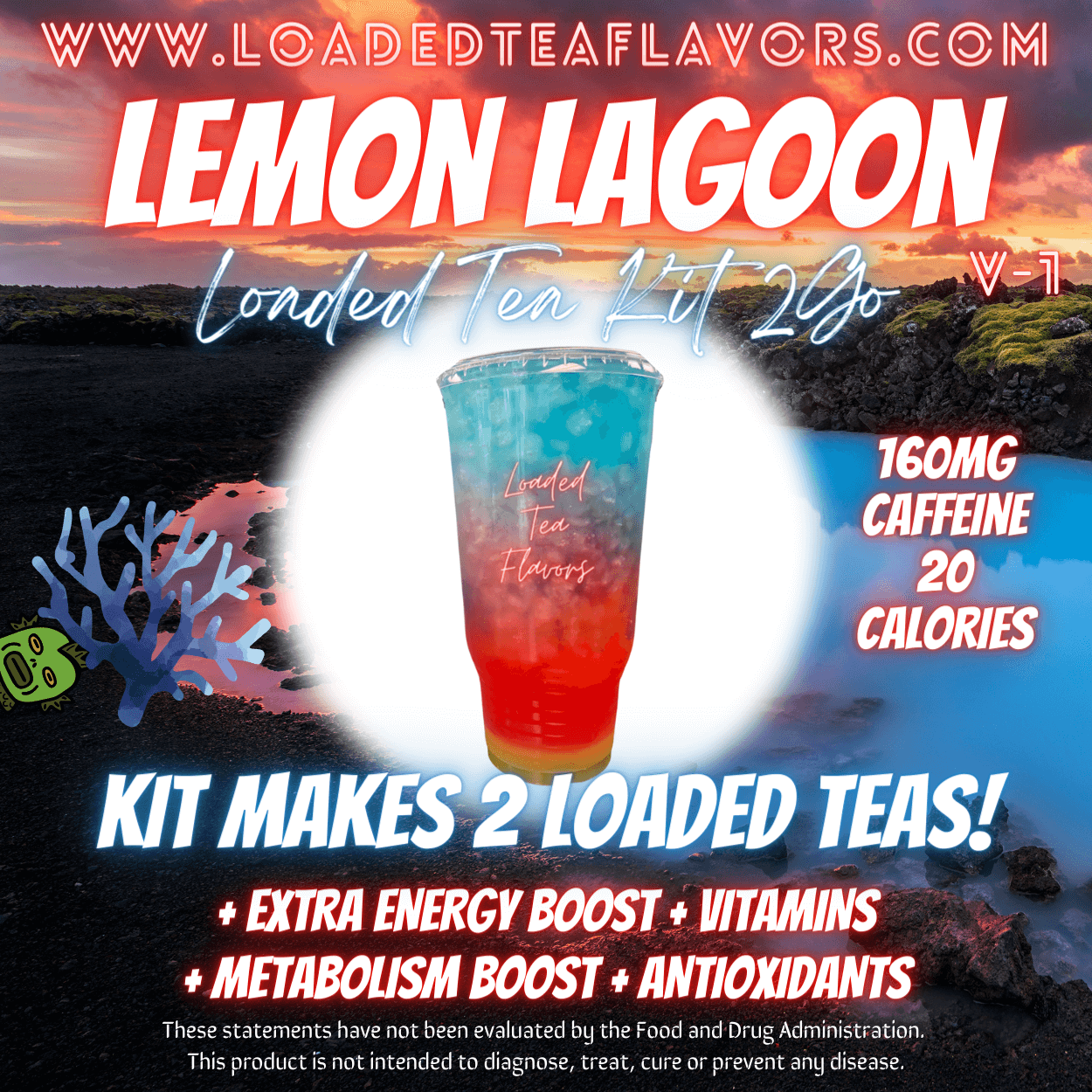 Lemon Lagoon Flavored 🍋🐊 Loaded Tea Kit 2GO ~ Makes 2-32oz Teas