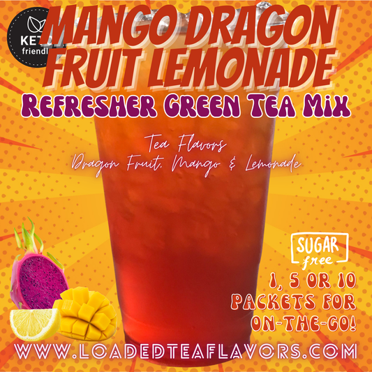 Mango Dragon Fruit Lemonade Refresher Green Tea Keto Friendly Beverage Powder Packets Zero Carb Drink Mix 0 Calories Sugar Free