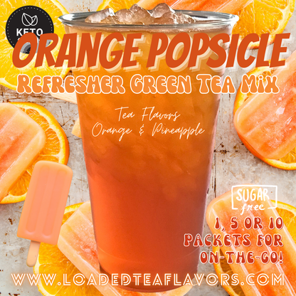 Orange Popsicle Refresher Green Tea Keto Friendly Beverage Powder Packets Zero Carb Drink Mix 0 Calories Sugar Free