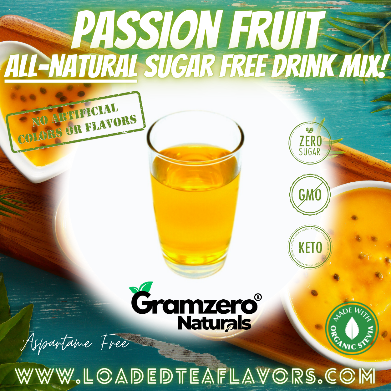 PASSION FRUIT All-Natural Sugar Free Beverage Mix 💛 Aspartame Free Drink Mixes With Natural Flavors and Colors to Flavor Loaded Teas 🥤