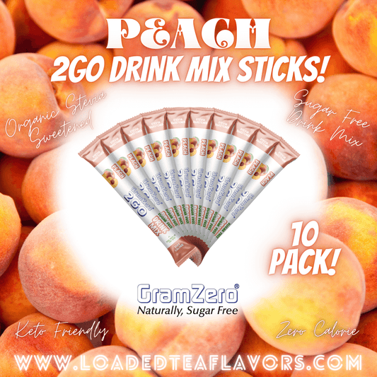 PEACH 2GO Sugar Free Drink Mix Sticks: 10 Pack 🍑 Flavor Loaded Teas