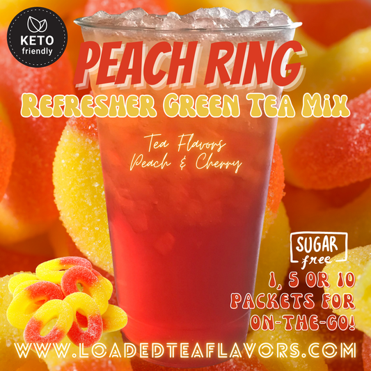 Peach Ring Refresher Green Tea Keto Friendly Beverage Powder Packets Zero Carb Drink Mix 0 Calories Sugar Free