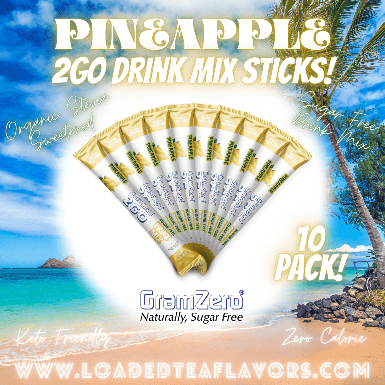 PINEAPPLE 2GO Sugar Free Drink Mix Sticks: 10 Pack 🍍 Flavor Loaded Teas