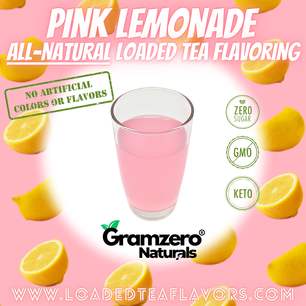 Pink Lemonade All Natural Loaded Tea Flavoring Powder Sugar Free Keto Friendly Beverage Mix