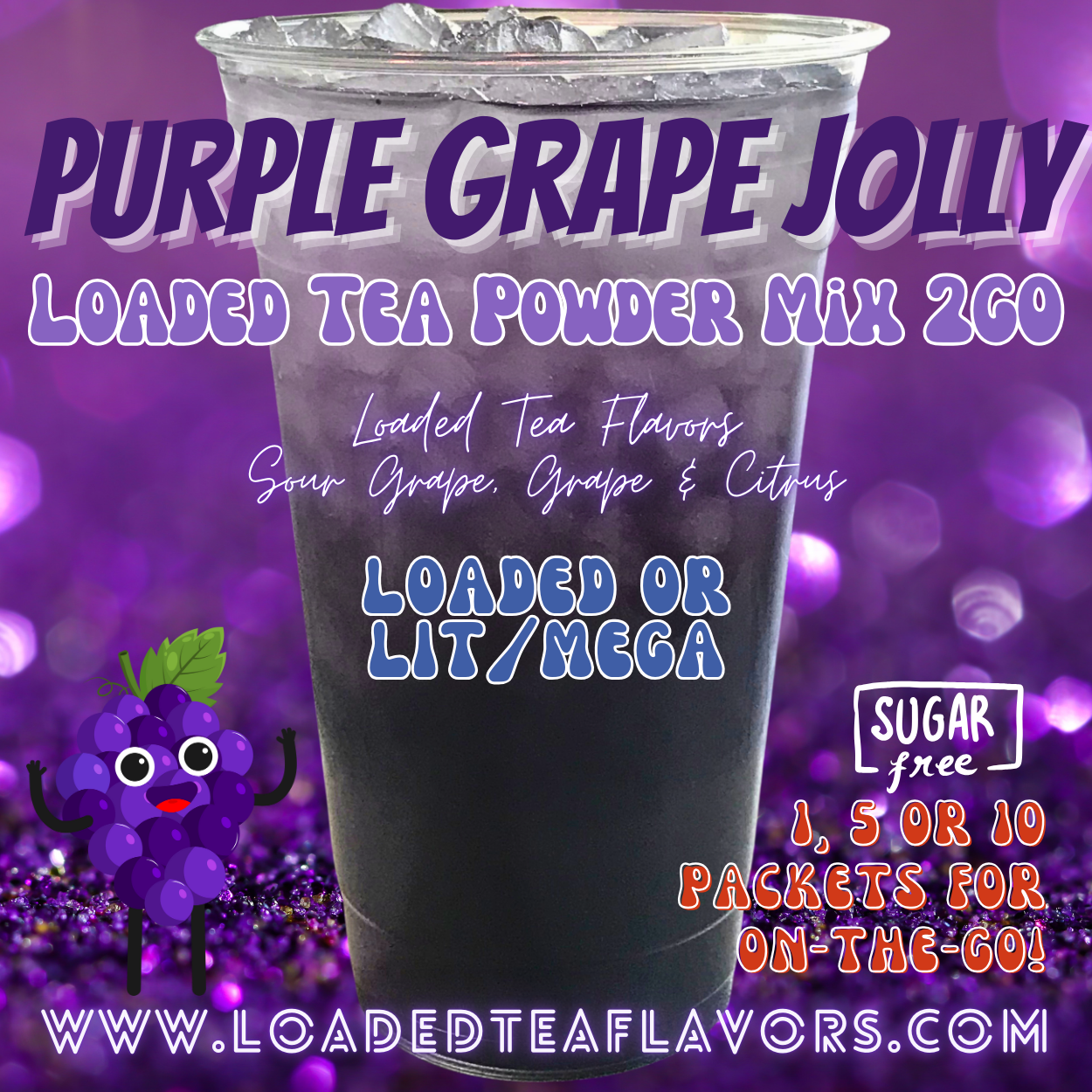 Purple Grape Jolly Rancher Loaded Tea Powder Mix for Vitamin Tea Energy Drink Make Loaded Teas at Home Lit Mega
