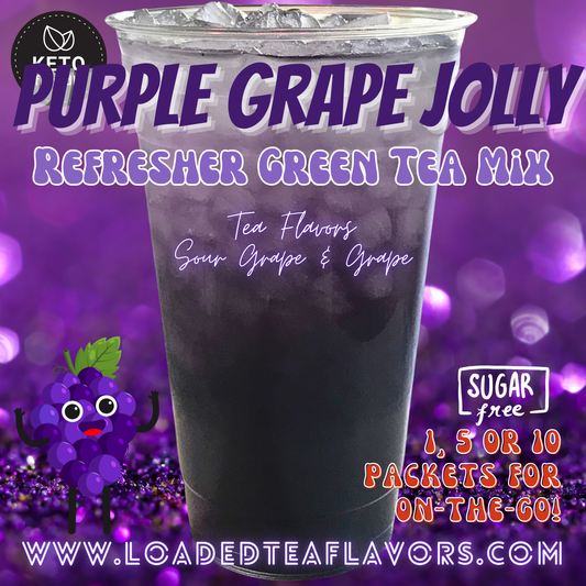 Purple Grape Jolly Rancher Refresher Green Tea Keto Friendly Beverage Powder Packets Zero Carb Drink Mix 0 Calories Sugar Free