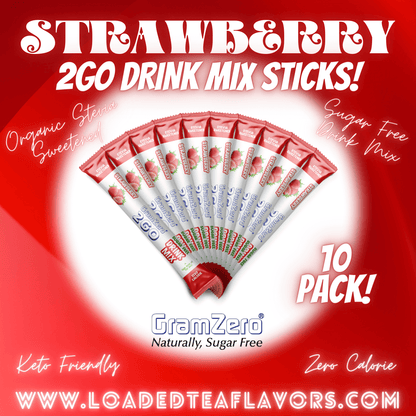 STRAWBERRY 2GO Sugar Free Drink Mix Sticks: 10 Pack 🍓 Flavor Loaded Teas