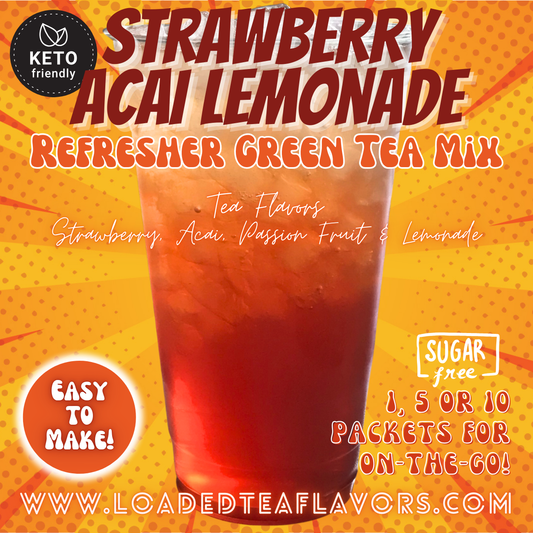 Strawberry Acai Lemonade Refresher Green Tea Keto Friendly Beverage Powder Packets Zero Carb Drink Mix 0 Calories Sugar Free