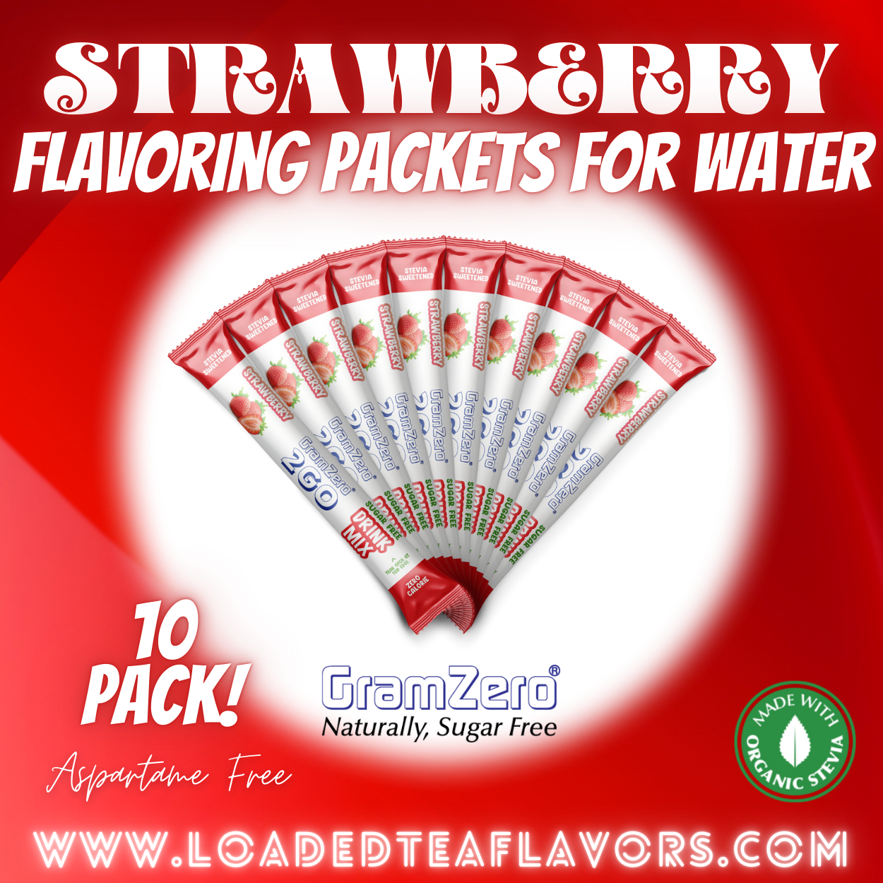 Strawberry Flavoring Packets For Water and Loaded Tea Kits Sugar Free Drink Mix Powder