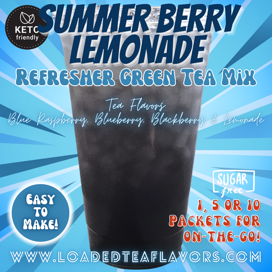 Summer Berry Lemonade Refresher Green Tea Keto Friendly Beverage Powder Packets Zero Carb Drink Mix 0 Calories Sugar Free