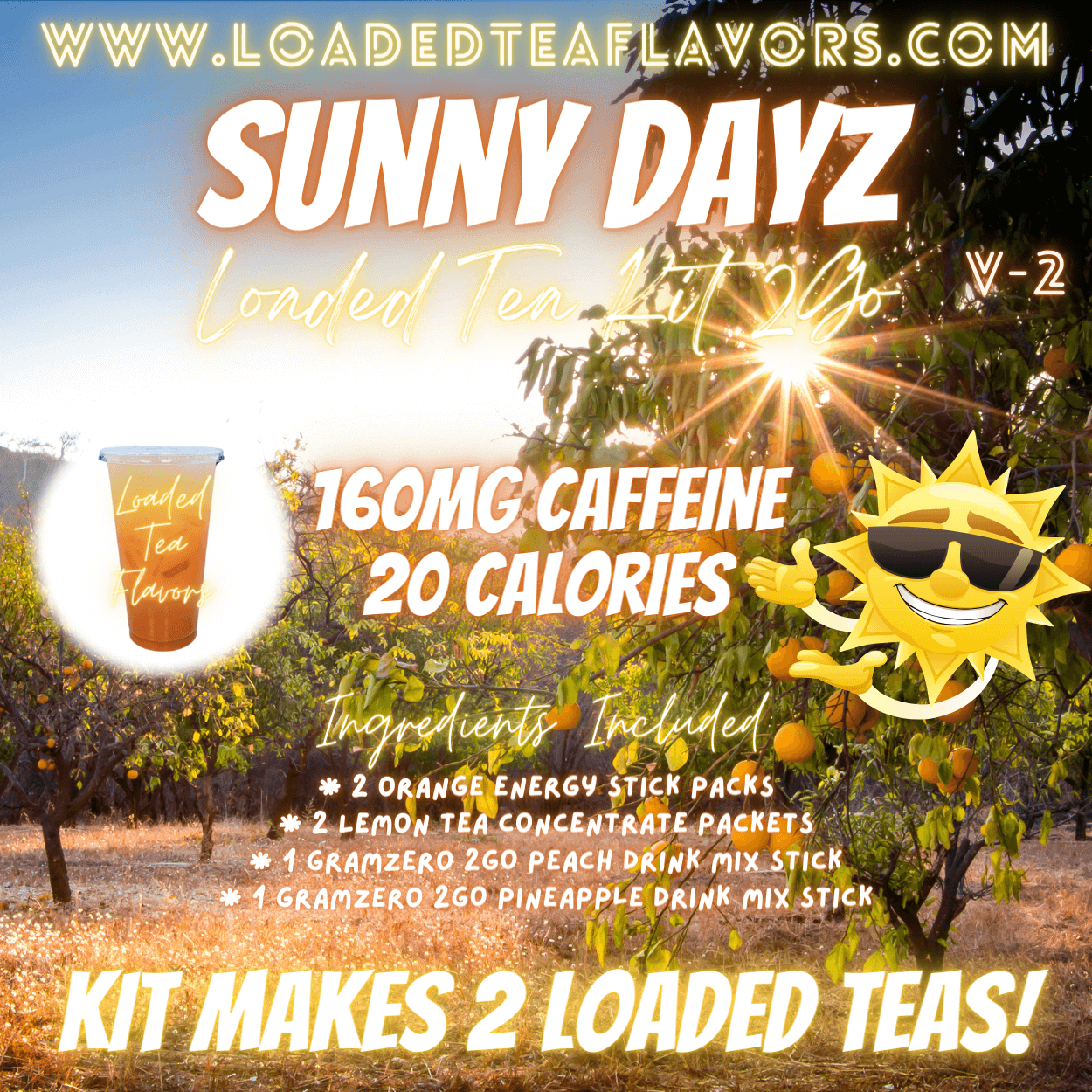 Sunny Dayz Flavored 🏖️ Loaded Tea Kit 2GO ~ Makes 2-32oz Teas