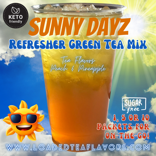 Sunny Dayz Refresher Green Tea Keto Friendly Beverage Powder Packets Zero Carb Drink Mix 0 Calories Sugar Free