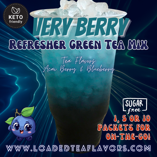 Very Berry Refresher Green Tea Keto Friendly Beverage Powder Packets Zero Carb Drink Mix 0 Calories Sugar Free