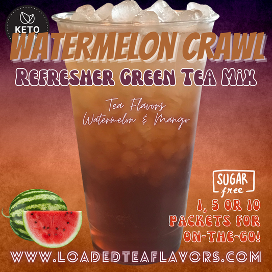 Watermelon Crawl Refresher Green Tea Keto Friendly Beverage Powder Packets Zero Carb Drink Mix 0 Calories Sugar Free