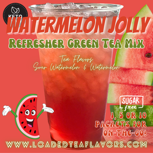Watermelon Jolly Rancher Refresher Green Tea Keto Friendly Beverage Powder Packets Zero Carb Drink Mix 0 Calories Sugar Free