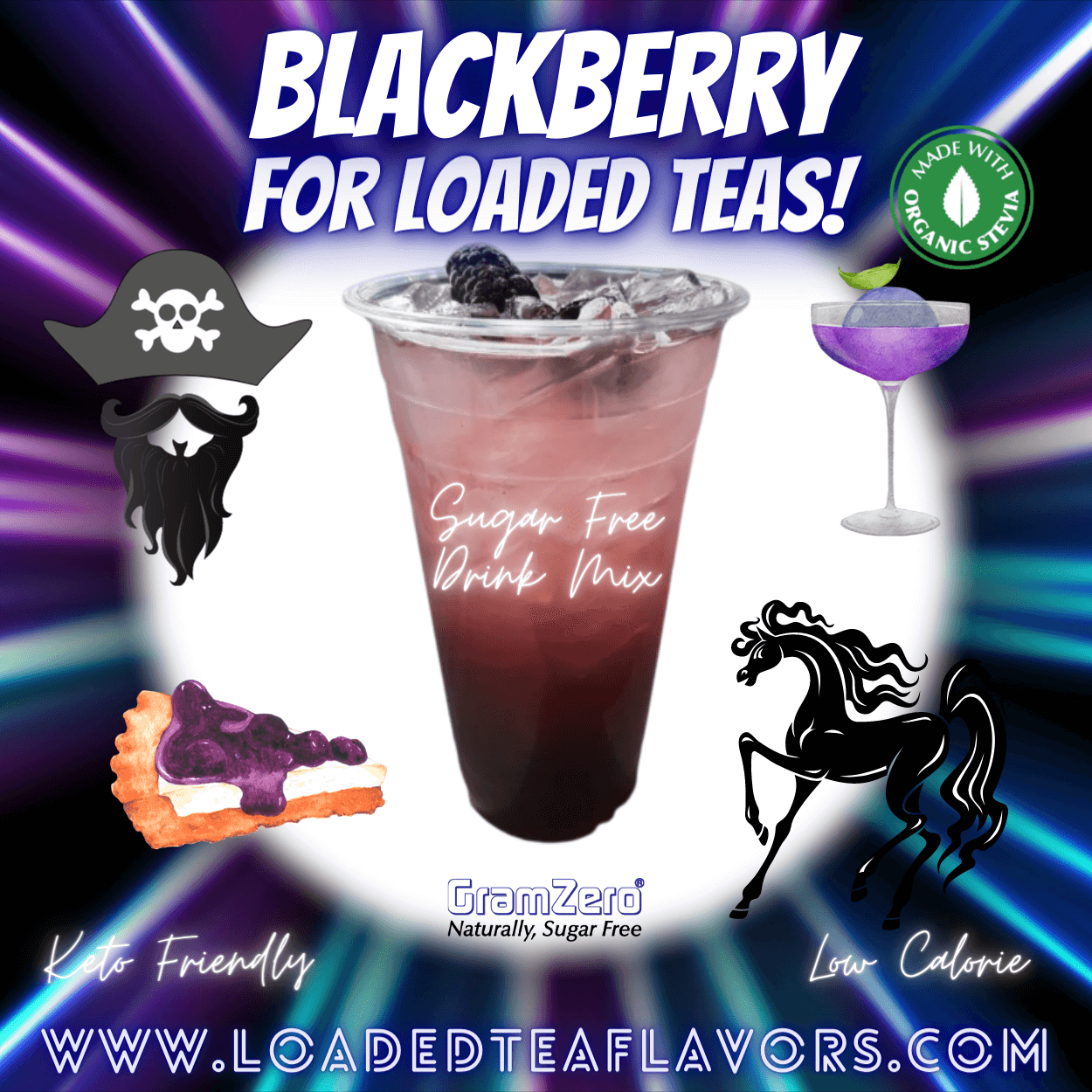 Blackberry Loaded Tea Flavoring Sugar Free Drink Mix Without Aspartame or Artificial Sweeteners GramZero Beverage Mixes